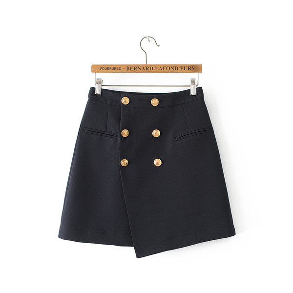 Fusta de dama asimetrica cu nasturi in negru