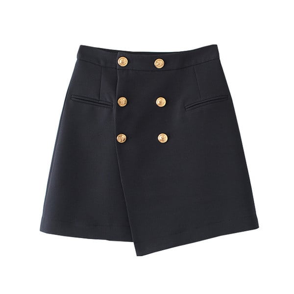 Fusta de dama asimetrica cu nasturi in negru