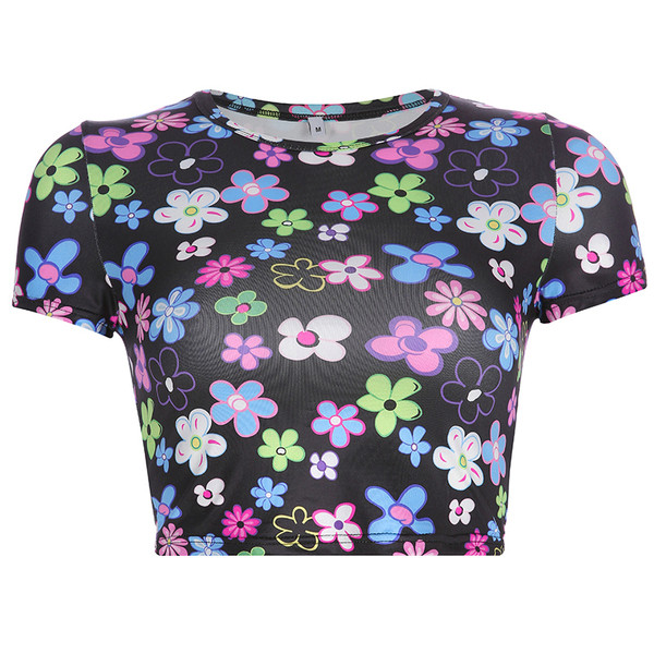 Bluză scurtă de damă modernă cu model floral în negru