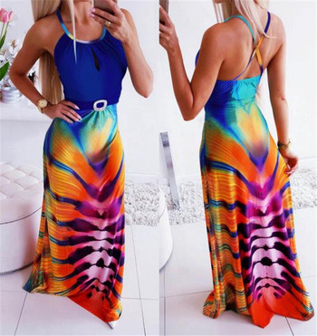 Rochie lunga de dama cu model colorat si spate gol