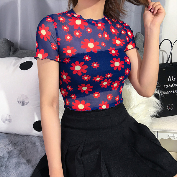 Bluză de damă actuală cu model floral în albastru