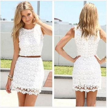 Rochie casual de dama din dantela alb