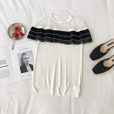 Tricou de dama modern in negru, alb si bej