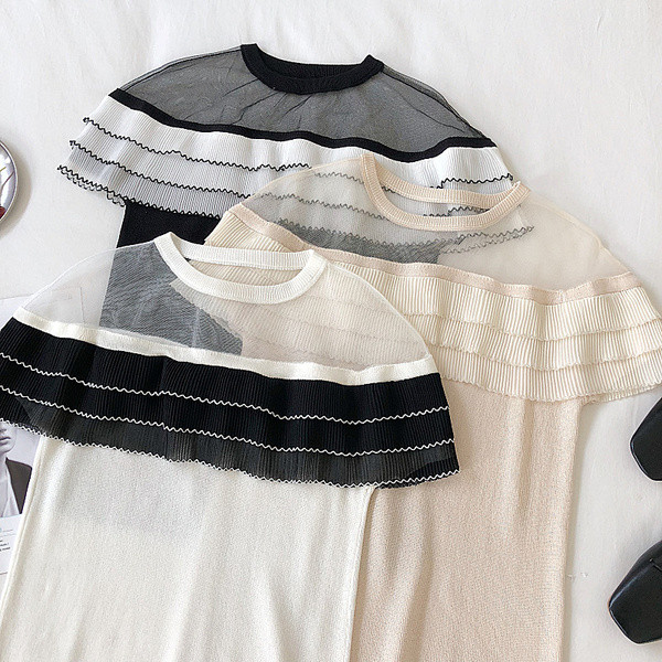 Tricou de dama modern in negru, alb si bej