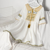 Rochie actuală de damă cu mâneci scurte și cravate în alb