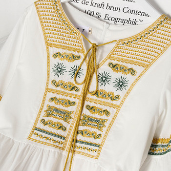 Rochie actuală de damă cu mâneci scurte și cravate în alb