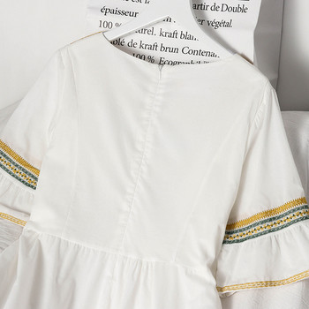 Rochie actuală de damă cu mâneci scurte și cravate în alb