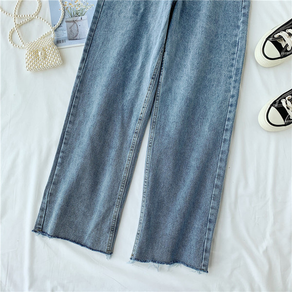 Blugi largi de dama cu talie inalta