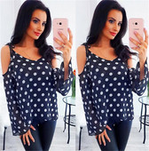 Bluză casual de damă cu mâneci lungi și umerii goi