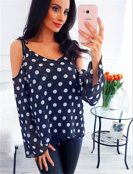 Bluză casual de damă cu mâneci lungi și umerii goi