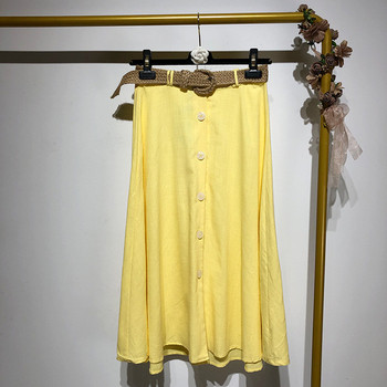 Fusta lunga de dama cu nasturi si curea de culoare galbena