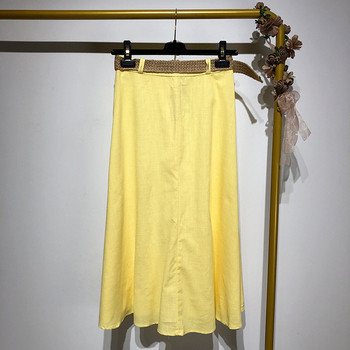 Fusta lunga de dama cu nasturi si curea de culoare galbena