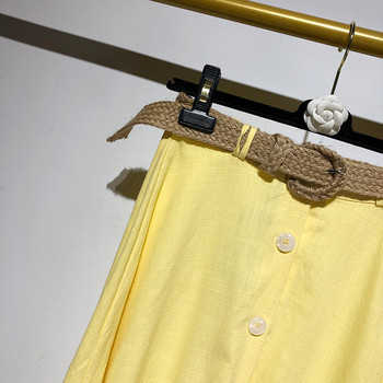 Fusta lunga de dama cu nasturi si curea de culoare galbena