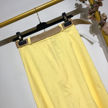 Fusta lunga de dama cu nasturi si curea de culoare galbena