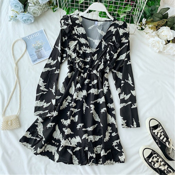 Rochie modernă de damă cu mâneci lungi de culoare neagră