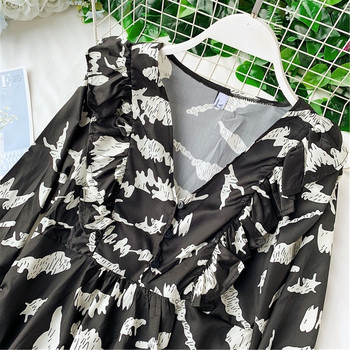 Rochie modernă de damă cu mâneci lungi de culoare neagră