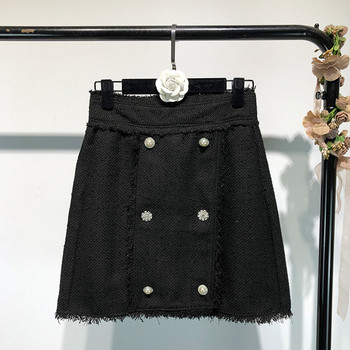 Fusta de dama moderna in negru cu nasturi