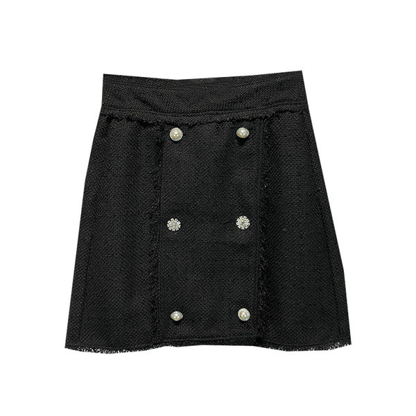Fusta de dama moderna in negru cu nasturi