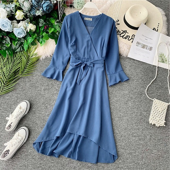 Rochie de dama cu maneci lotus si decolteu in V