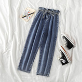 Blugi de damă topici cu talie înaltă și legături în talie