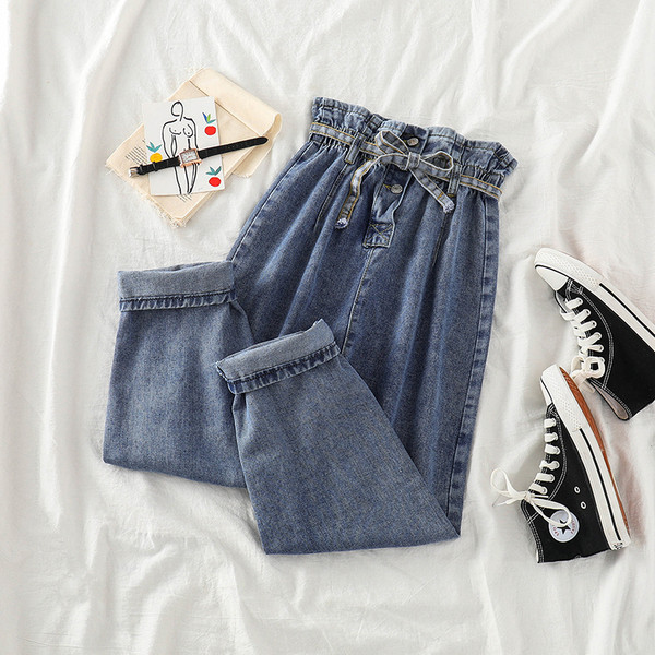 Blugi de damă topici cu talie înaltă și legături în talie