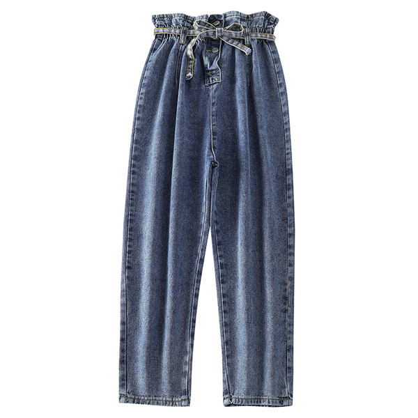 Blugi de damă topici cu talie înaltă și legături în talie