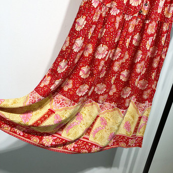 Fusta lungă și largă cu model cu model cu legături în talie