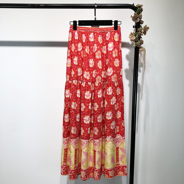 Fusta lungă și largă cu model cu model cu legături în talie