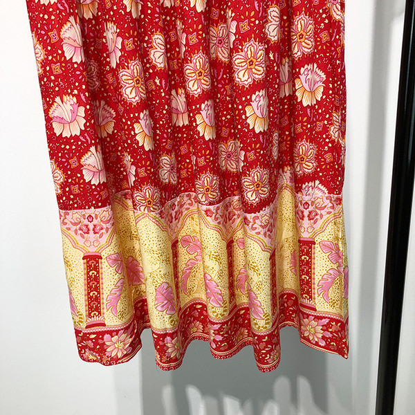 Fusta lungă și largă cu model cu model cu legături în talie