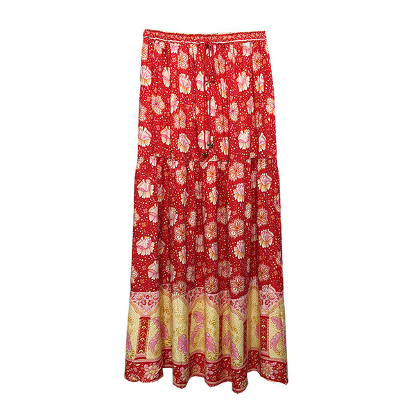 Fusta lungă și largă cu model cu model cu legături în talie