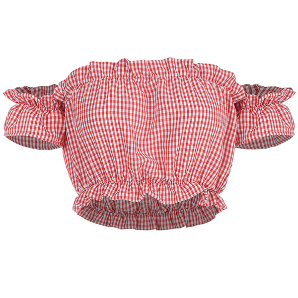 Bluză de damă scurtă în carouri de culoare roșie