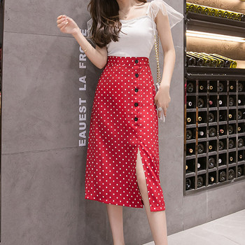 Fusta de dama moderna in negru si rosu, cu fanta