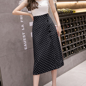 Fusta de dama moderna in negru si rosu, cu fanta