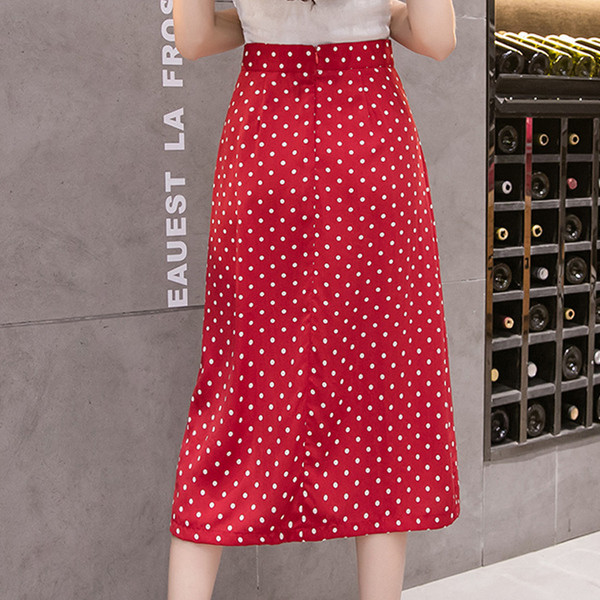 Fusta de dama moderna in negru si rosu, cu fanta