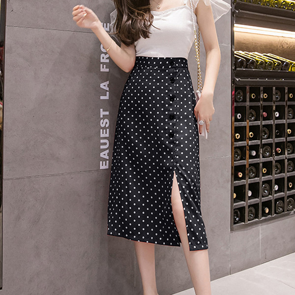 Fusta de dama moderna in negru si rosu, cu fanta