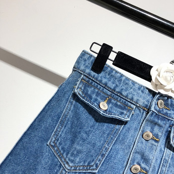 Fusta asimetrica din denim cu buzunare in albastru