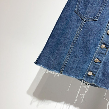 Fusta asimetrica din denim cu buzunare in albastru