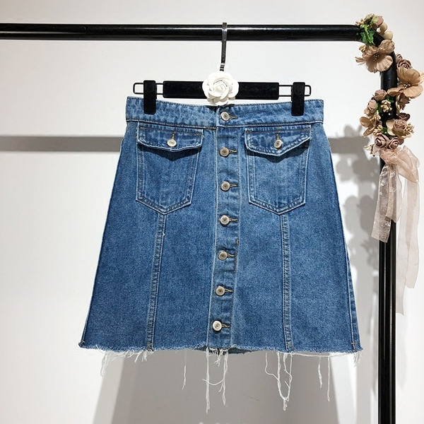 Fusta asimetrica din denim cu buzunare in albastru