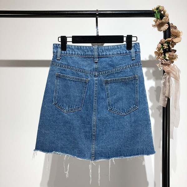 Fusta asimetrica din denim cu buzunare in albastru