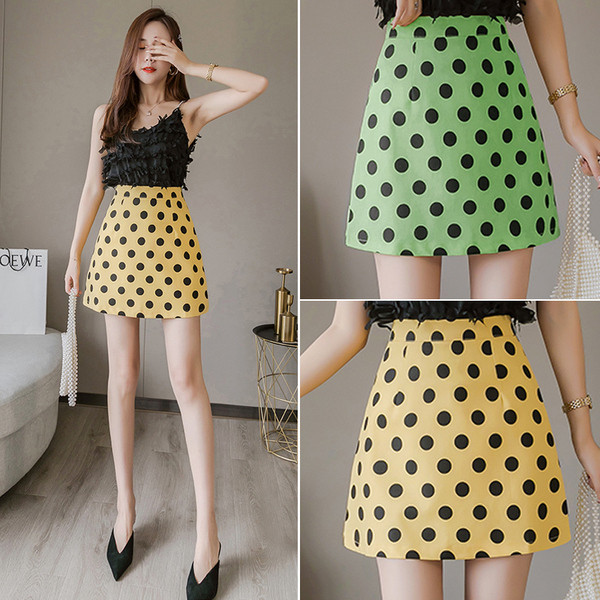 Fusta de dama moderna cu talie inalta in verde si galben