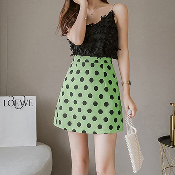 Fusta de dama moderna cu talie inalta in verde si galben