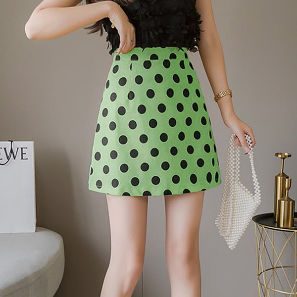 Fusta de dama moderna cu talie inalta in verde si galben