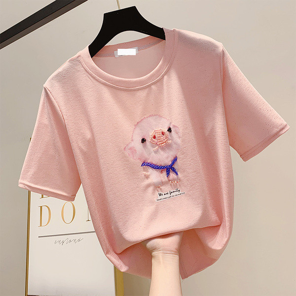 Bluză de damă cu mâneci scurte și efect strălucitor