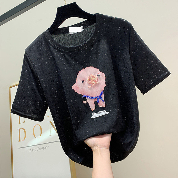 Bluză de damă cu mâneci scurte și efect strălucitor