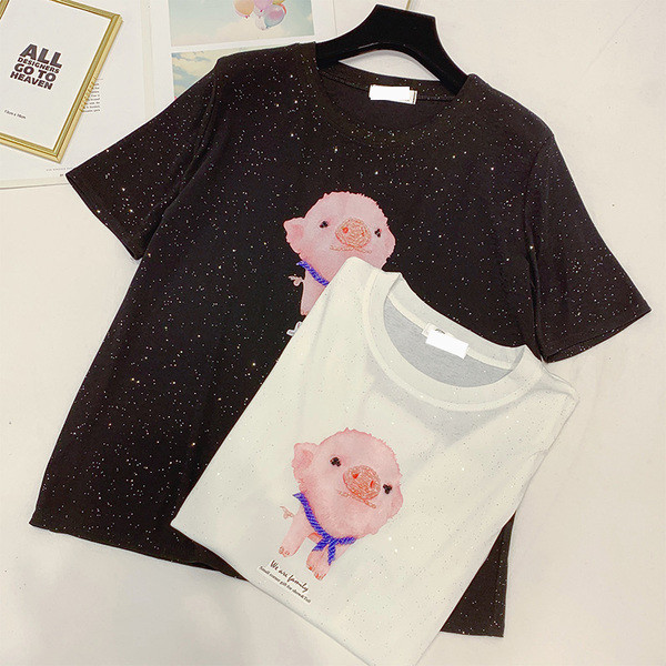 Bluză de damă cu mâneci scurte și efect strălucitor