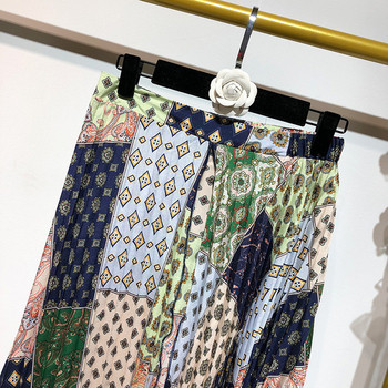 Fusta lată plisată cu model