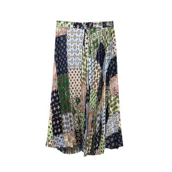 Fusta lată plisată cu model