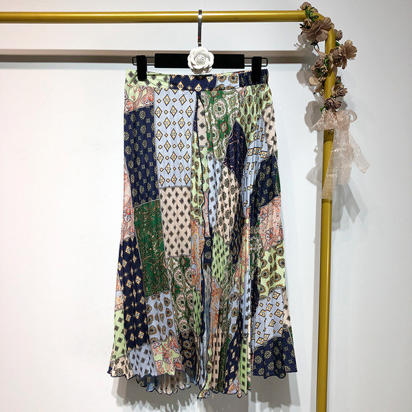 Fusta lată plisată cu model