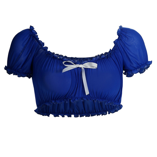 Bluză scurtă casual de damă în albastru