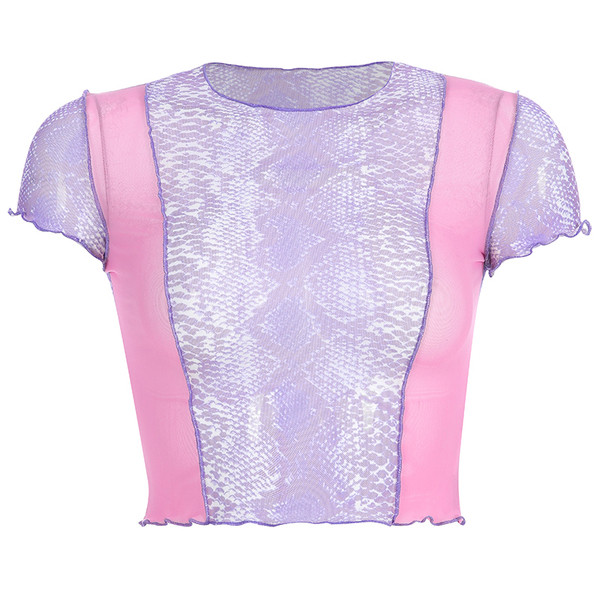 Bluză scurtă de damă modernă cu imprimeu șarpe cu mâneci scurte